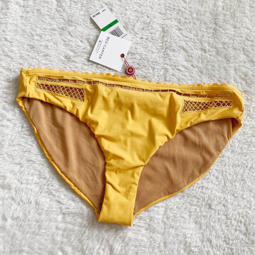 Red Carter Women's Swim Bottom, Scallop details, Yellow Mustard, Size L